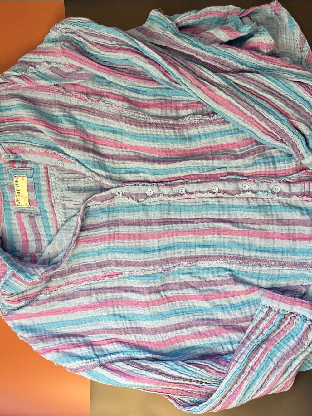 We The Free Pastel Pink, Light Blue & Lavender Striped Button-Down Shirt